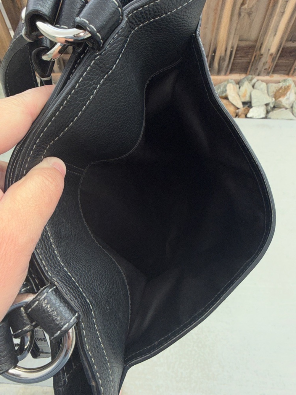 Coach Black Leather Shoulder Tote with Silver Hardware - Picture 3 of 16